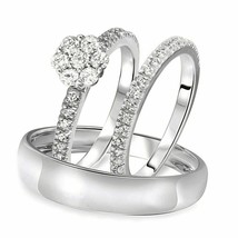 1.12 CT Simulated Diamond Matching Trio Wedding Ring Set 14K White Gold Plated - £168.01 GBP