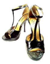 Women High Heel Black T-strap Size 5.5 Carlos Santana Platform Open Toe Stripper - £32.47 GBP