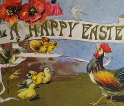 Easter Postcard Farm Rooster Baby Chicks Embossed Flowers Vintage Antique  - £7.07 GBP