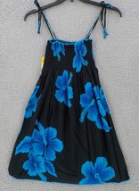 FAVANT SPAGHETTI STRAP GIRLS SUNDRESS SZ 10 BLACK WITH BLUE HIBISCUS FLO... - $14.99