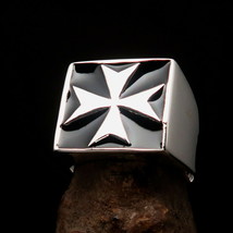 Nicely madeMen&#39;s Templar Knight Pinky Ring black Maltese Cross - Sterling Silver - £64.14 GBP