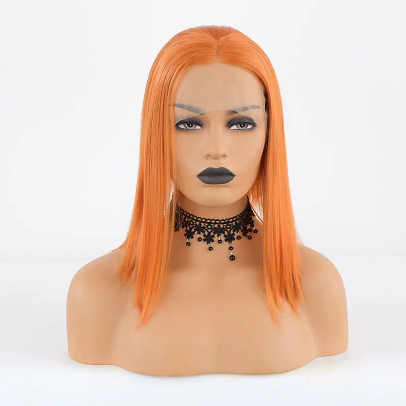 Bombshell Ginger Orange Short Straight Wig Synthetic 13X4 Lace Front Wigs - £51.27 GBP+