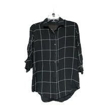 Boohoo Womens Black White Check 3/4 Sleeve Button Shirt/Top Size Medium - £6.28 GBP