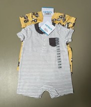 Carter’s Baby 2 Pieces 0-3M White W/Gray Stripes And Yellow With Trucks - $12.86