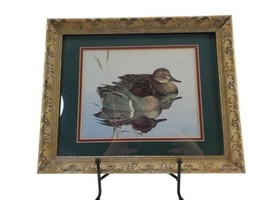 Offset Lithograph Print Signed Dave Sellers Mallard Ducks Gold Frame Matted - £39.52 GBP
