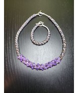 Amethyst Bead Crochet Necklace Iridescent Glass Seed Beads Matching Brac... - $233.64 CAD