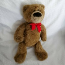 Gund Brown Teddy Bear Stuffed Plush Red Velvet Bow Black Nose &amp; Toes 12&quot; 16&quot; - £46.65 GBP