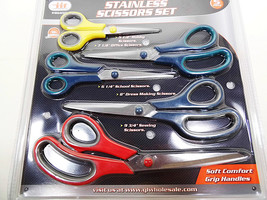 Lot of 6 Stainless Steel Scissors 5pc Sets Set Hobby Sewing Scissor Comfort Grip - £50.15 GBP