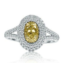 GIA Certified 1.59 Ct Light Yellow Oval Diamond Ring 18k White Gold - £3,333.23 GBP