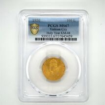 1950 MCML Gold 100 Lire Holy Year Vatican City PIUS XII PCGS MS67 KM-48 - $4,074.66