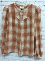 Universal Thread Womens Peasant Blouse Brown Plaid Long Sleeve Buttons X... - £2.98 GBP