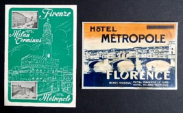 1951 Hotel Metropole Luggage Label Florence Italy &amp; Milan Terminus Check In Map - £31.75 GBP