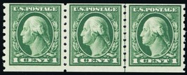 412, Mint NH 1¢ Scarce Coil Line Strip of 3 Stamps Cat $315.00 - Stuart Katz - £117.05 GBP