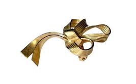 Large Vintage Gold Tone Ribbon Bow Unsigned Pin Brooch Estate Free Shipping image 4