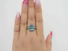 2.45Ct Simulated Aquamarine Vintage Wedding Ring 14K White Gold Plated Silver - £75.96 GBP
