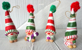 Vintage Porcelain Elf Christmas Ornament Figurines Tall Hats Pompom Collection 4 - £19.85 GBP