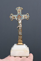 ⭐antique religious cross,crucifix,enameled bronze,19 th Century - $79.20