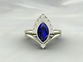 Blue Sapphire Marquise Gemstone 925 Sterling Silver Solitaire Women Ring Jewelry - £46.66 GBP