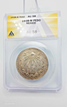 Silver Coin Mexico 1 Peso 1938 Certified Anacs AU58 Km#455 Silver 0.720 - £25.23 GBP