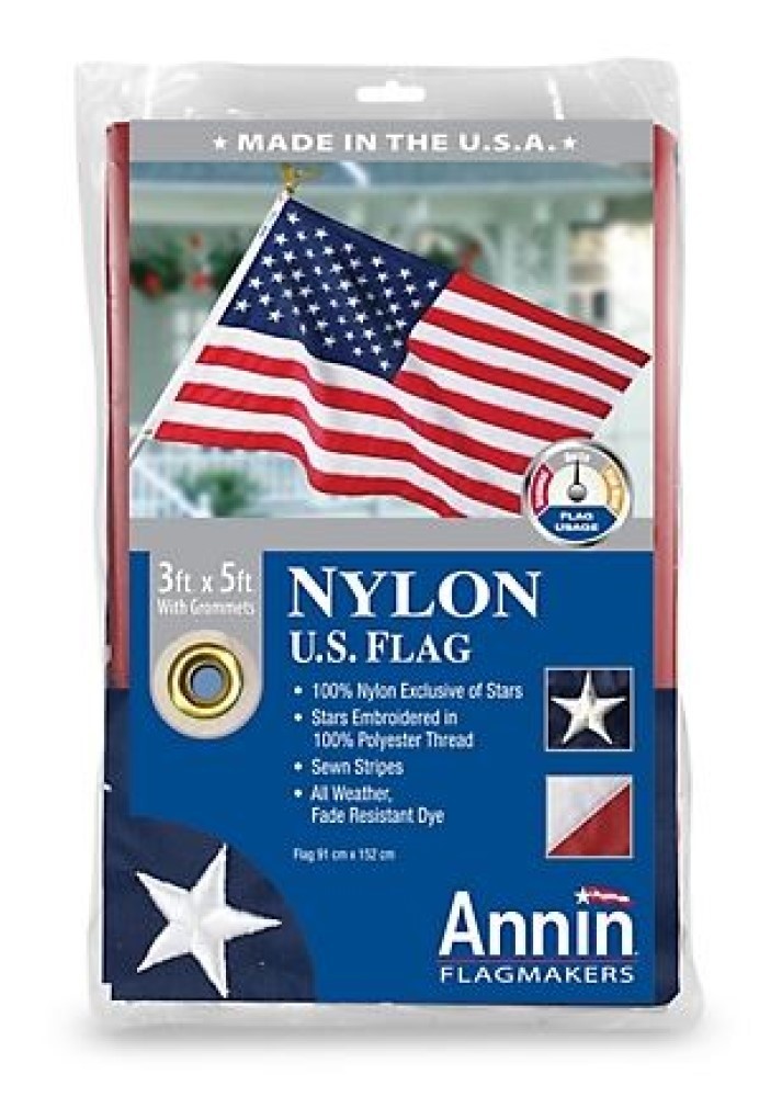 Annin 002450R Nylon USA Patriotic Flag with Embroidered Stars, 3 ft. x 5 ft. - £37.40 GBP