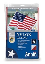 Annin 002450R Nylon USA Patriotic Flag with Embroidered Stars, 3 ft. x 5 ft. - £36.91 GBP