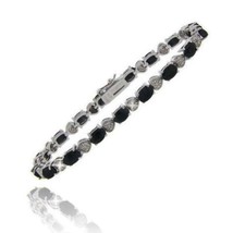 Natural Sapphire Diamond Heart Tennis Bracelet White Gold 14k over 925 SS  - £141.86 GBP