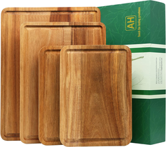 Large Wood Cutting Boards Set of 4 for Kitchen Cheese Charcuterie Board (Gift Bo - £73.78 GBP