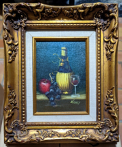 H. GAILEY OIL ON CANVAS PAINTING -5x7 GEM- STILL LIFE WINE - RARE SIZE &amp;... - £75.70 GBP
