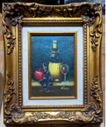 H. GAILEY OIL ON CANVAS PAINTING -5x7 GEM- STILL LIFE WINE - RARE SIZE &amp;... - £76.12 GBP