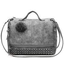 Herald Fashion Rivet Women Tote Bag Leather Female Handbags With Hair Ball Capac - £34.37 GBP