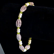 UB# Rose Quartz, Peridot, Pearl &amp; Sterling Silver Bracelet - £51.59 GBP