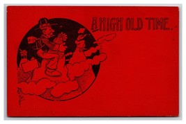 Man on Mountain Top A High Old Time Comic Red Background UNP DB Postcard... - £5.47 GBP