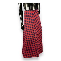 Vtg 60s 70s Red Navy Blue Plaid Midi Skirt A-line 25&quot; Waist 37” Long - $26.24