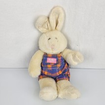 Vintage Eden Oshkosh B&#39;gosh Bunny Rabbit Plush plaid Overalls Stuffed Toy 13&quot; - £15.78 GBP