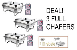 3 Pack Deal Folding Chafing  Dish Sets Chafer Warmer Catering 8 Qt Stainless !!! - $495.99