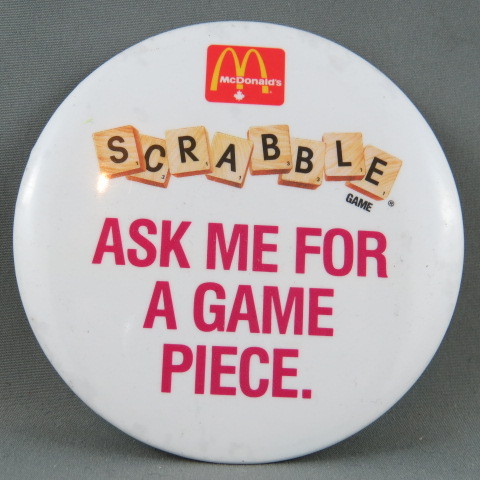 1980s Mc Donald's Staff Pin - - Scrabble Game Promo Pin - Ask me for a Piece !! - $15.00