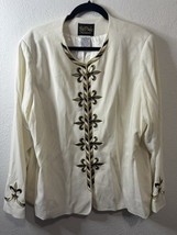 Bob Mackie Wearable Art Fleur De Lis Pattern Button Up Cream Blazer Size XL - $565.19 MXN