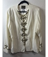 Bob Mackie Wearable Art Fleur De Lis Pattern Button Up Cream Blazer Size XL - $29.69