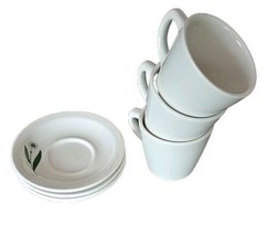 GREEN FIELD by Homer Laughlin ~ Three (3) Cups &amp; Saucers ~ Restaurant Wa... - £49.51 GBP