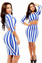 Blue and White Vertical Striped Bodycon Dress - $79.99