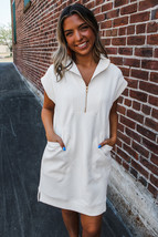 White Textured Half Zip Collared Cap Sleeve Mini Dress - $23.38