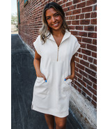 White Textured Half Zip Collared Cap Sleeve Mini Dress - $32.37 CAD