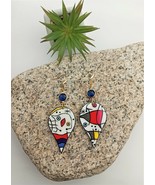 Painted Wood Drops Statement Earrings inspired  Miro Art Jewelry 24k Gol... - £36.16 GBP