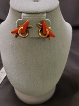 Vintage Matisse Clip on Earrings Copper Red Enamel Geometric Drop 1 1/4&quot; - £17.50 GBP