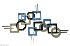 Wall Sculpture-Open Square-circle design-Wall Hangings-Cobalt blue, black n Tan - £279.71 GBP