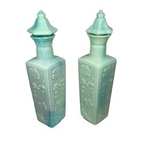 Vtg 1972 Jim Beam Liquor Decanters Jade Green Blue Teal Milk Slag Glass Stopper - £28.14 GBP