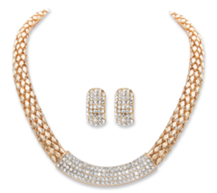 Round Crystal Gold Tone Earrings And Snake Link Choker Necklace Set - £78.55 GBP