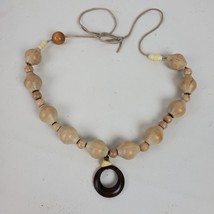 Vintage Hippie Earthy Wood Beads On Rope Necklace 36 Inch Tied - $8.60