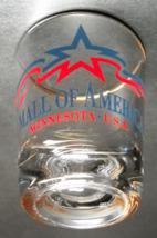 Mall Of America Minnesota Shot Glass Clear Glass Reds and Blues with Gold Lip - £5.53 GBP