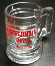 Wisconsin Dells Mug Shot Glass Stand Rock Clear Glass with Red Illustrations - £6.25 GBP